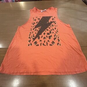 LETLUV Anthropologie Tank Top Womens Medium Orange Lightning Leopard Graphic Tee